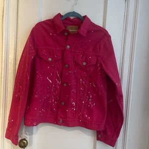 J Brand denimist  Bright Pink Jean Jacket with Paint Splatter